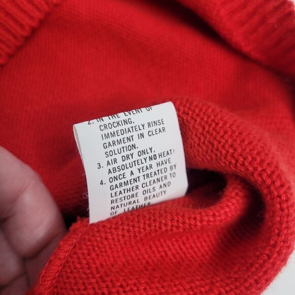 VINTAGE 80s Neiman Marcus leather bow‎ red sweater tunic with pearls L - Picture 10 of 15